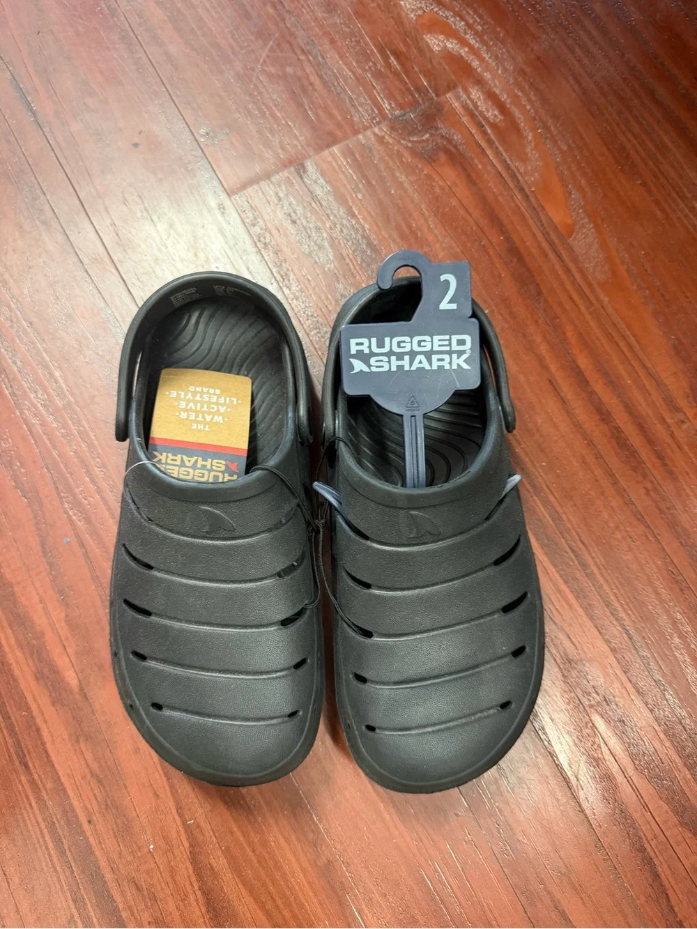 Rugged Shark Kids Water Clogs Black Slip-On Shoes Size 2 NWT